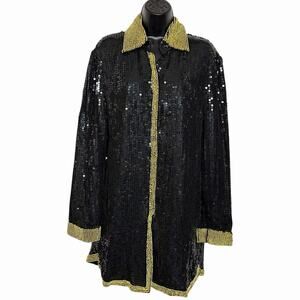 VINTAGE 80s 90s ROYAL FEELINGS SEQUIN BEAD TUNIC BLAZER HOLIDAY PARTY GLAM M